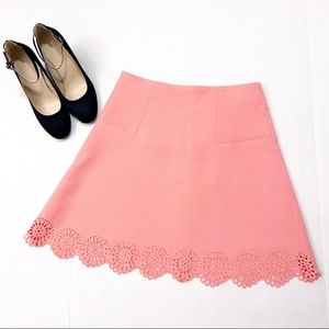 Loft Coral Pink Scalloped Laser Cut A-Line Skirt